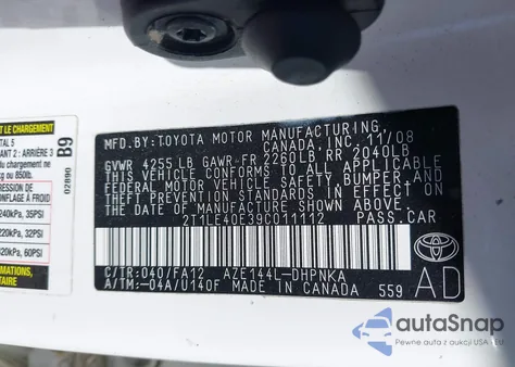 2009 Toyota Corolla Matrix S from USA, damaged, VIN 2T1LE40E39C011112